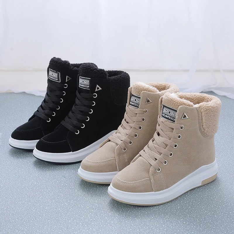 Bota de Inverno Feminina Confortável Macia com Cadarço