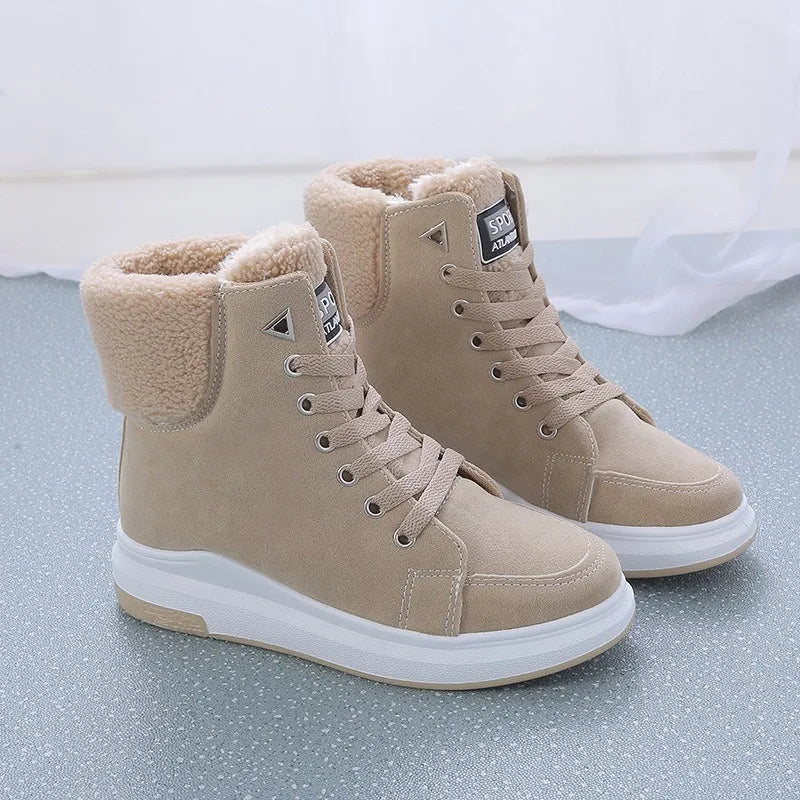 Bota de Inverno Feminina Confortável Macia com Cadarço