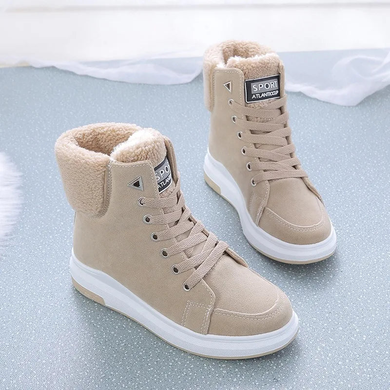 Bota de Inverno Feminina Confortável Macia com Cadarço