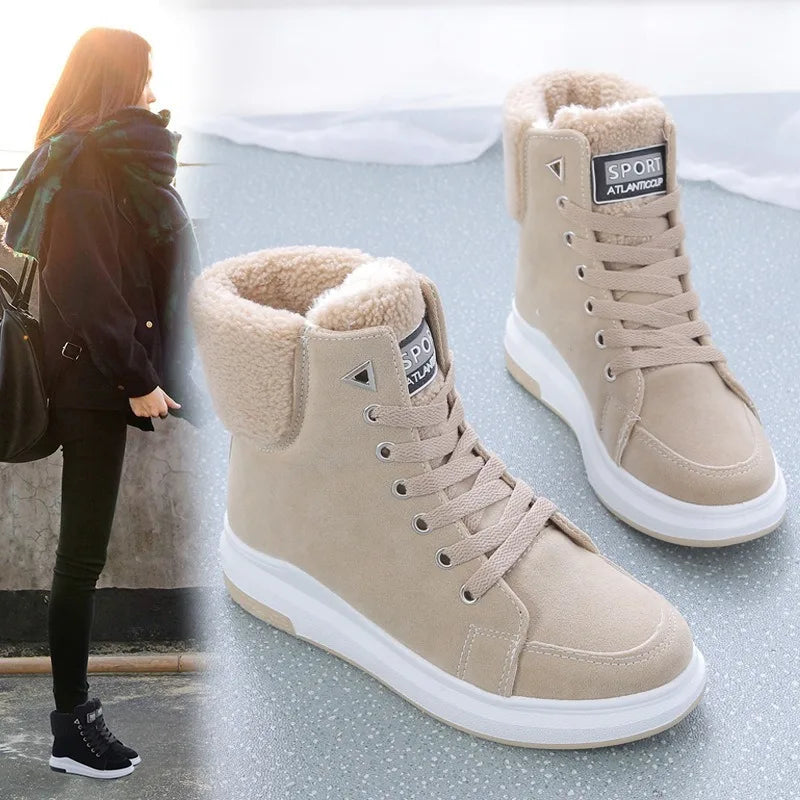 Bota de Inverno Feminina Confortável Macia com Cadarço