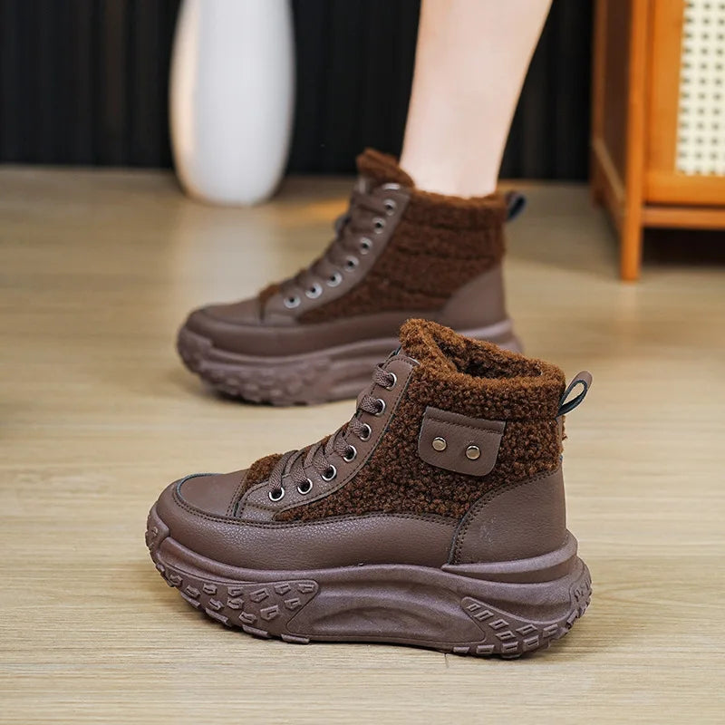 Bota com Plataforma Feminina Forro de Algodão Inverno