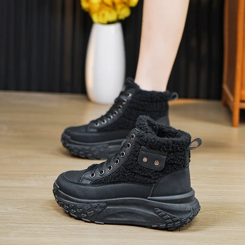 Bota com Plataforma Feminina Forro de Algodão Inverno