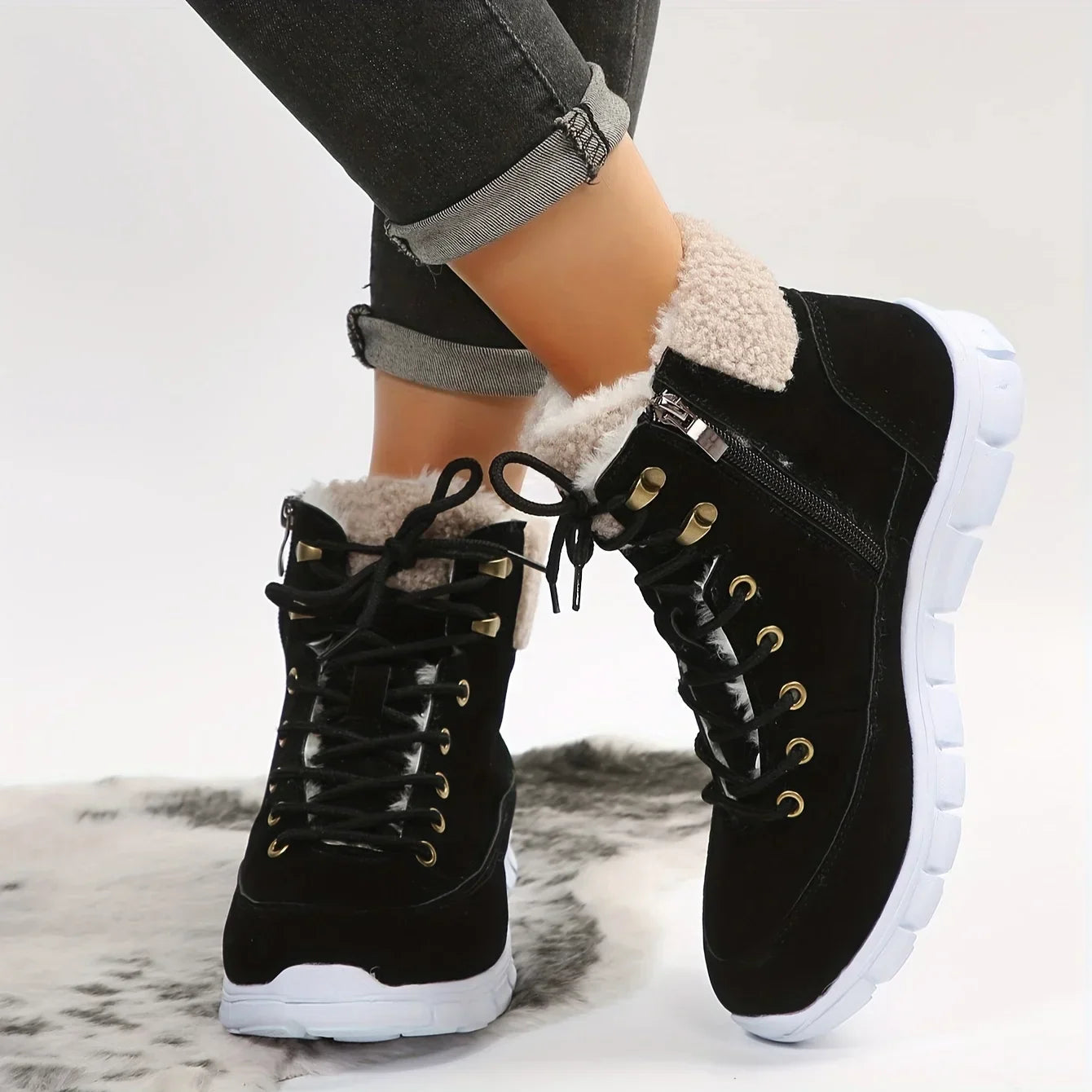 Bota Feminina Monocromática Inverno com Zíper Lateral