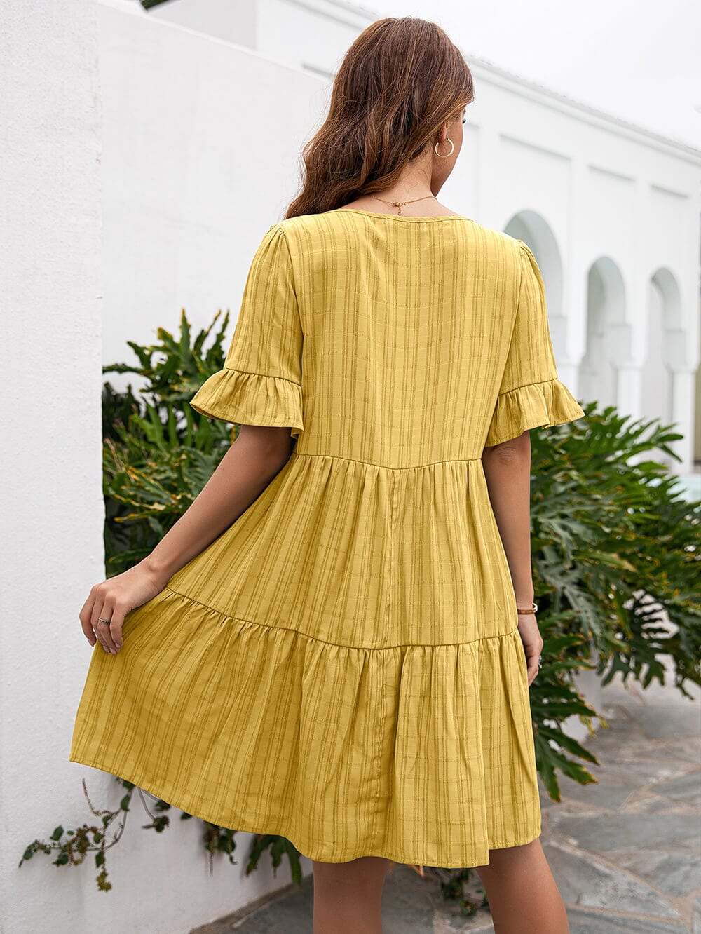 Vestido Curto Listras Decote V