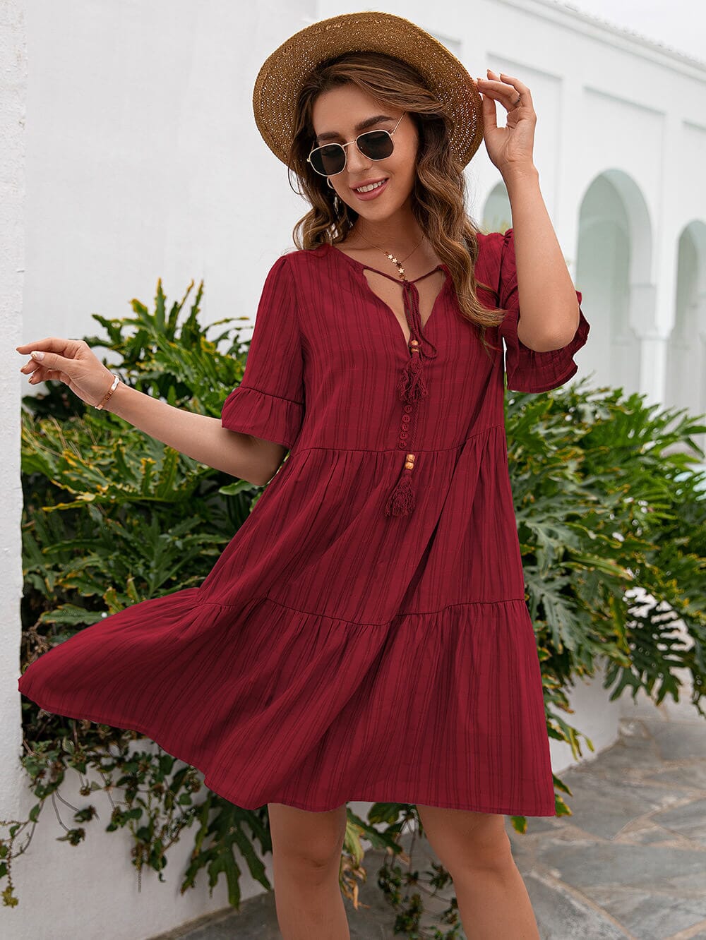 Vestido Curto Listras Decote V