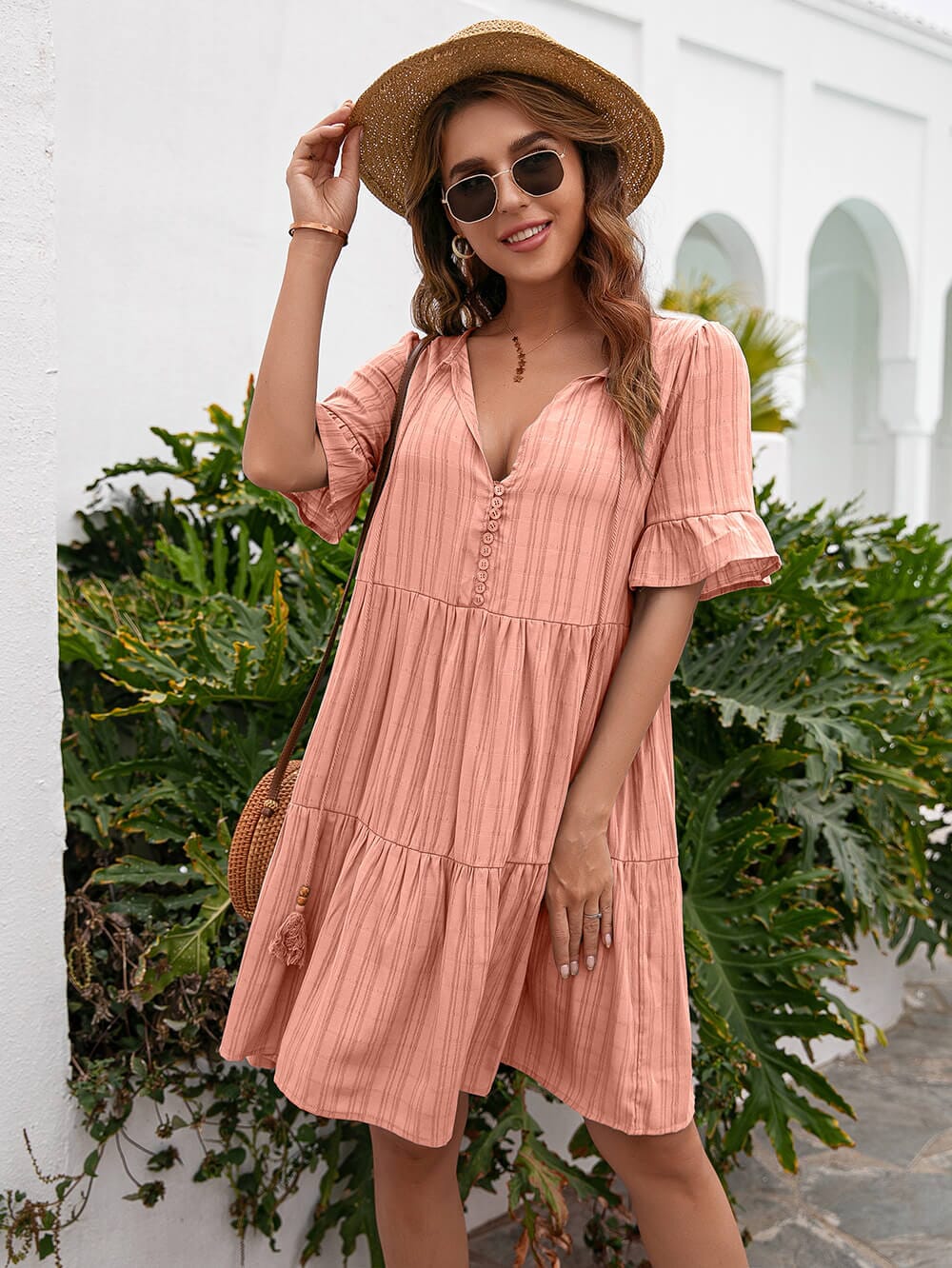 Vestido Curto Listras Decote V