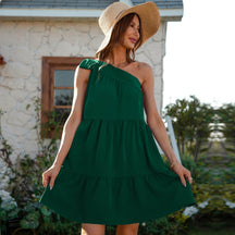 Vestido Curto Um Ombro Só Com Laço