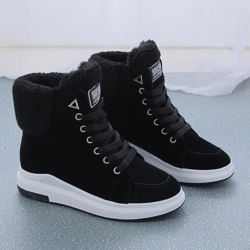 Bota de Inverno Feminina Confortável Macia com Cadarço