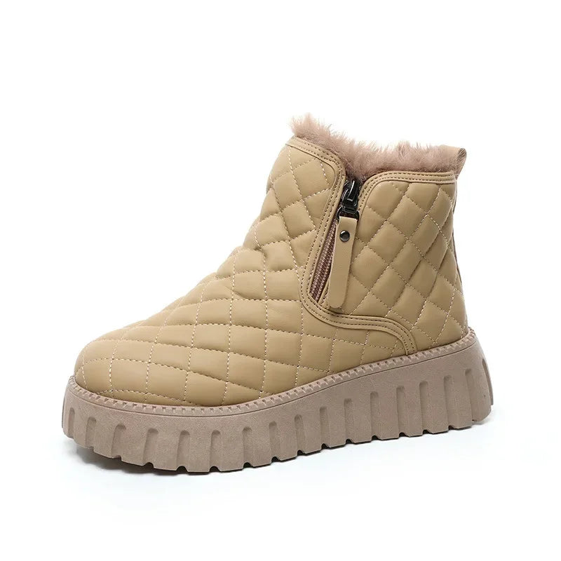 Bota Feminina de Inverno Confortável Design Xadrez