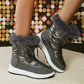 Bota Feminina Impermeável de Cadarço com Plataforma Para Inverno