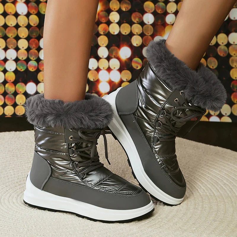 Bota Feminina Impermeável de Cadarço com Plataforma Para Inverno
