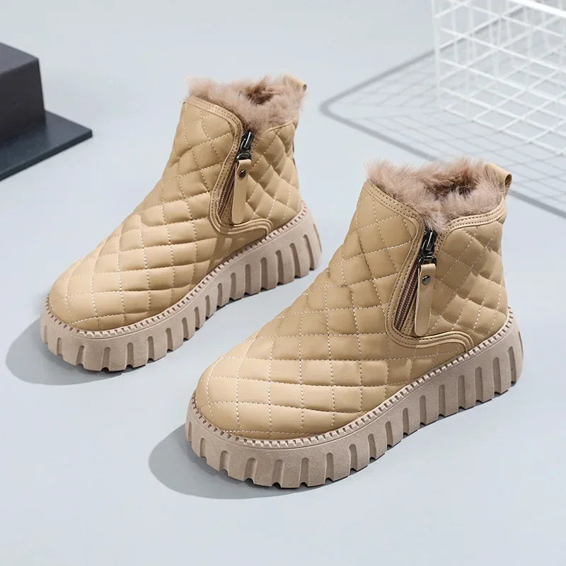 Bota Feminina de Inverno Confortável Design Xadrez