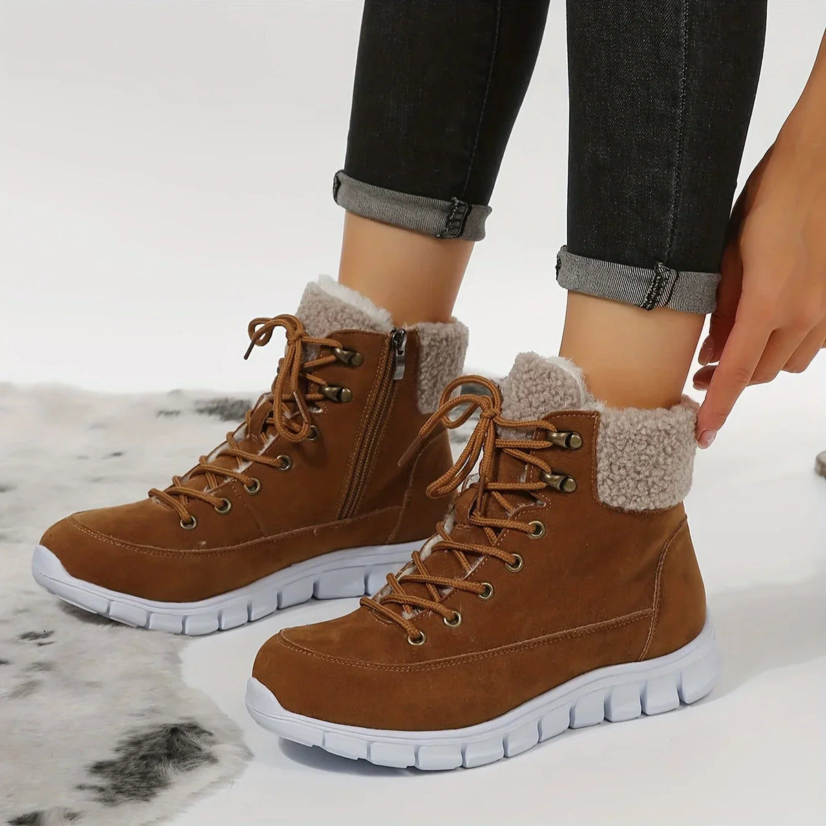 Bota Feminina Monocromática Inverno com Zíper Lateral